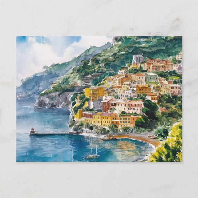 Carte Postale Sorrento Italie Peinture couleur eau (Devant)