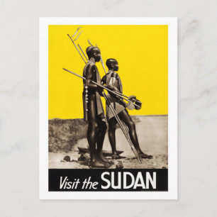 Carte Postale Soudan, enfants guerriers, lances, vintage, voyage