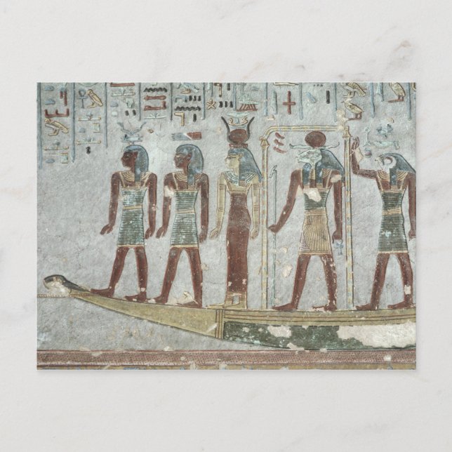 Carte Postale Soulagement représentant Khnum dans un barque funé (Devant)