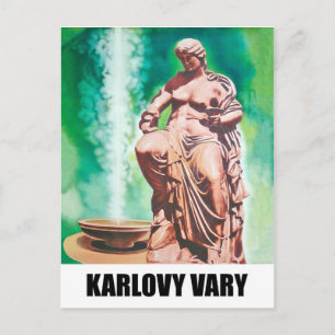 Carte Postale Source de Karlovy Vary, statue de femme, Républiqu