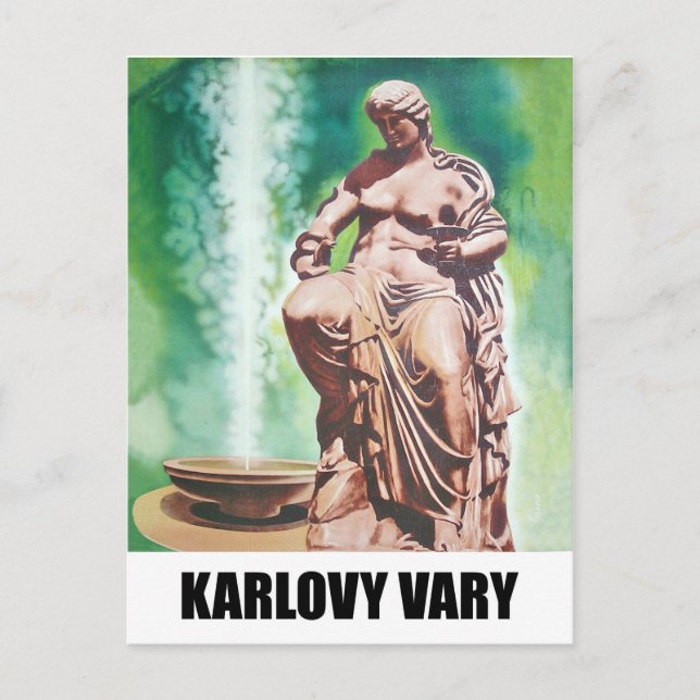 Carte Postale Source de Karlovy Vary, statue de femme, Républiqu (Devant)