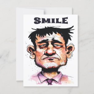 Carte Postale Sourire, Visage drôle, Portrait de l'homme, Dessin
