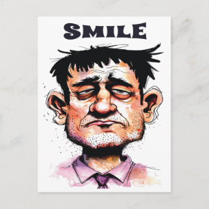 Carte Postale Sourire, Visage Drôle, Portrait d'Homme, Dessin An