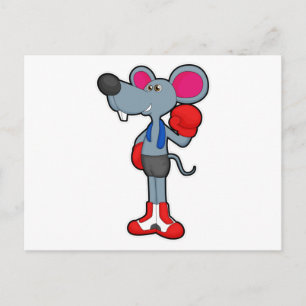 Carte Postale Souris à la boxe avec des gants de boxe