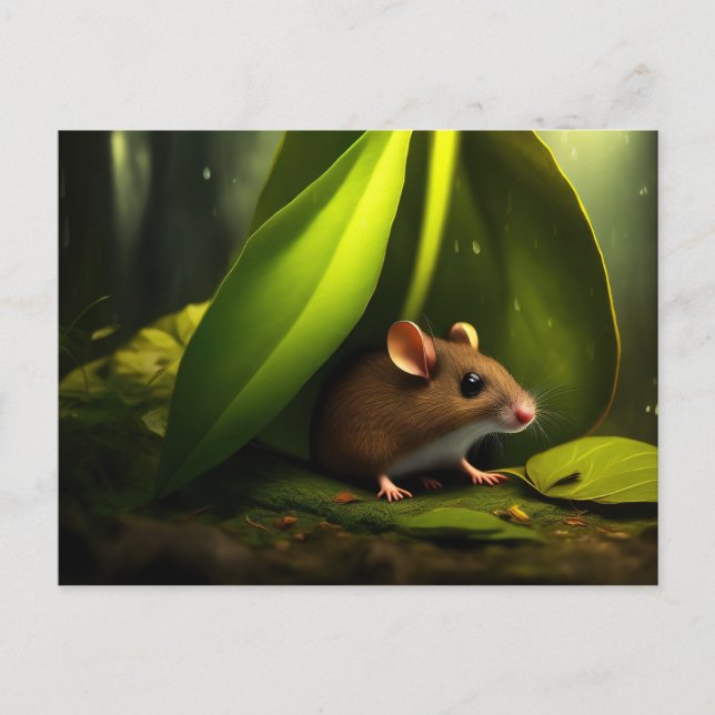 Carte Postale Souris à la recherche d'un abri de la pluie (Devant)