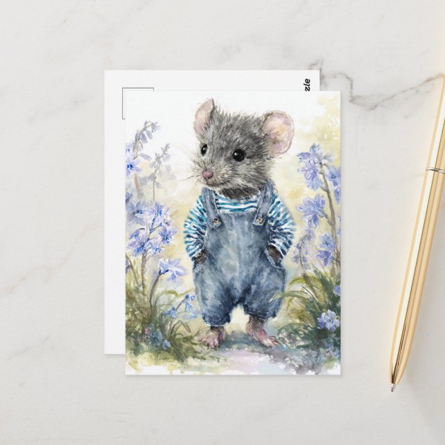 Carte Postale Souris adorable en Denim (Devant/Arrière en situation)