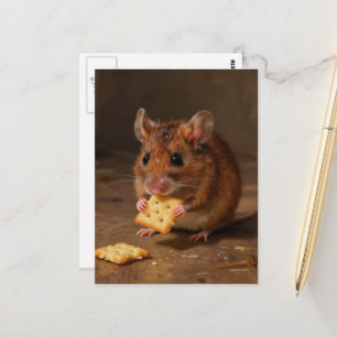 Carte Postale Souris adorable qui mange