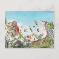 Souris aquarelle dans la maisonnette champêtre