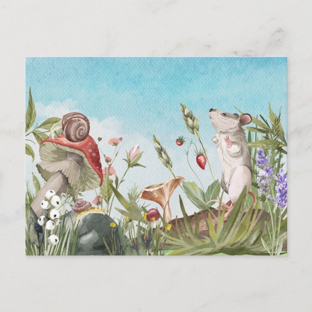 Carte Postale Souris aquarelle dans la maisonnette champêtre   (Devant)