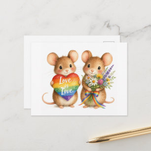 Carte Postale Souris Arc-en-Ciel Fantastiques Avec Cœur et Fleur
