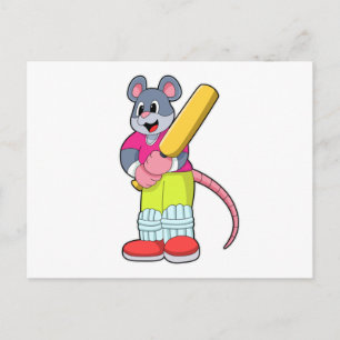 Carte Postale Souris au cricket avec chauve-souris de cricket