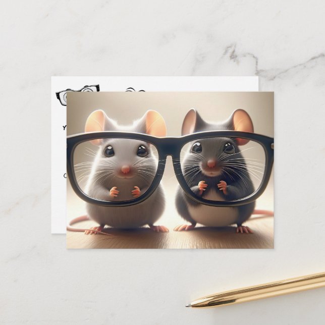 Carte Postale Souris Avec De Grandes Lunettes Docteur Oeil (Devant/Arrière en situation)