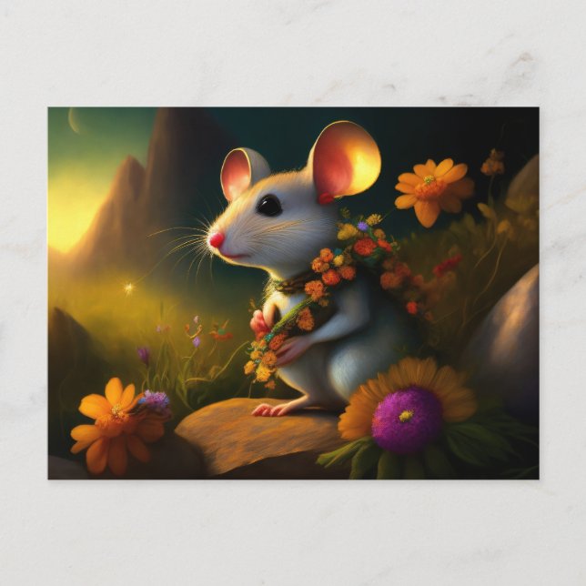 Carte Postale Souris avec guirlande de Fleurs (Devant)