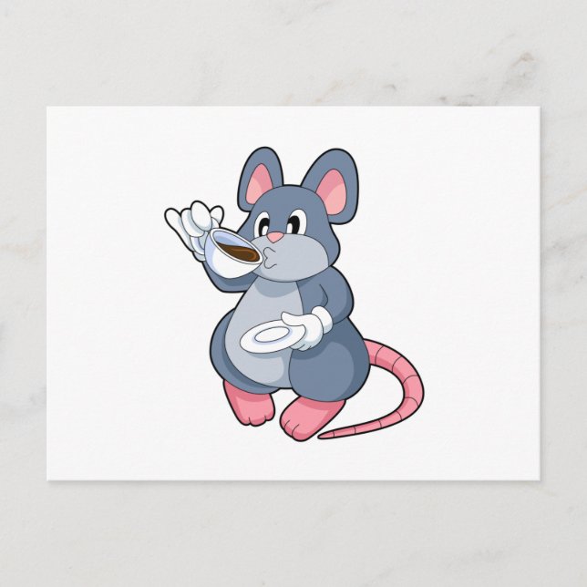 Carte Postale Souris avec tasse de café (Devant)