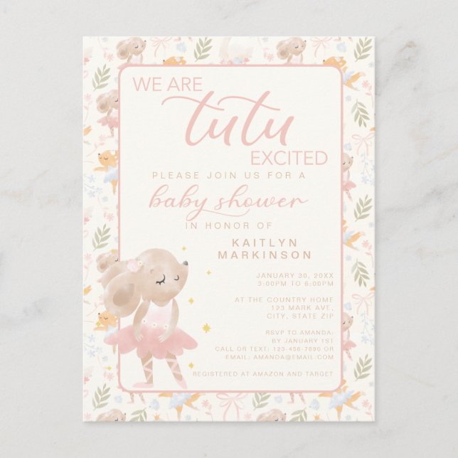 Carte Postale Souris Ballerina Tutu Baby shower excité (Devant)