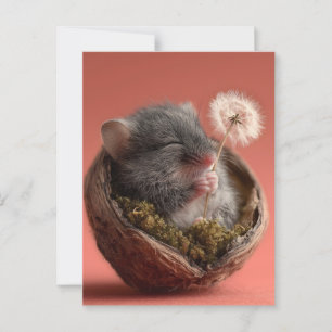 Carte Postale Souris bébé adorable dormant dans une coque en noi