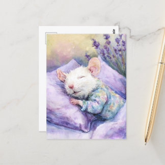 Carte Postale Souris blanche dormant