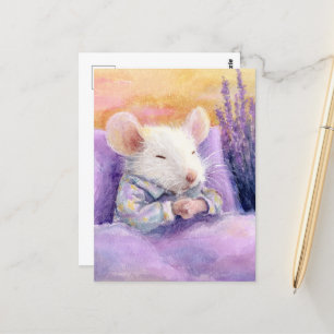 Carte Postale Souris blanche dormant