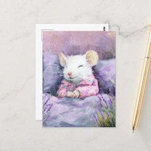 Carte Postale Souris blanche dormante adorable en PJ