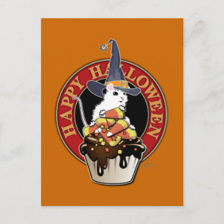 Carte Postale Souris blanche mignonne avec les soins d'Halloween
