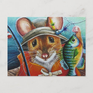 Carte Postale Souris Casquette de pêche de l'aquarelle Bluegill 