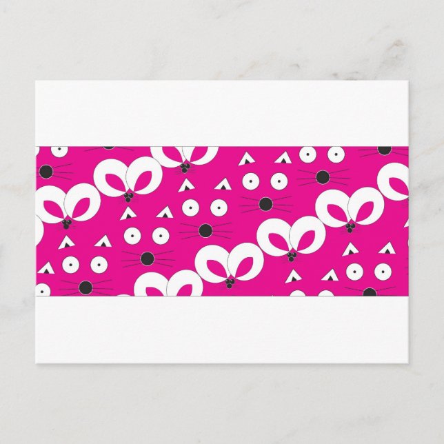 Carte Postale Souris Chat Motif rose chaud (Devant)