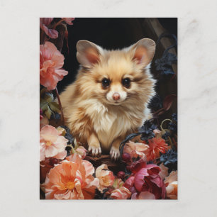 Carte Postale Souris Chien Fantastique dans les Fleurs