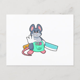 Carte Postale Souris comme coiffeur avec ciseaux et comble
