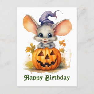 Carte Postale Souris d'anniversaire de citrouille d'Halloween