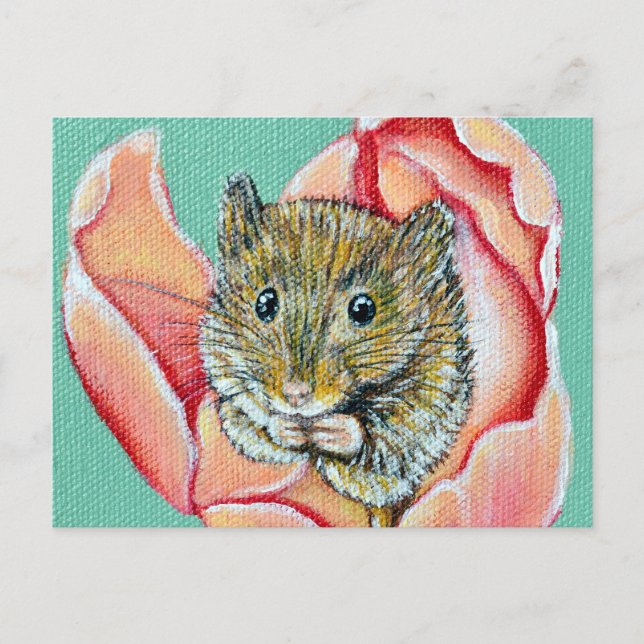 Carte Postale Souris dans un tableau de tulipe (Devant)