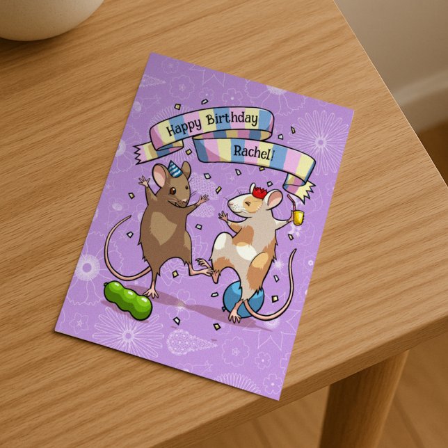 Carte Postale Souris dansantes ajoutez le nom Joyeux anniversair (Créateur téléchargé)