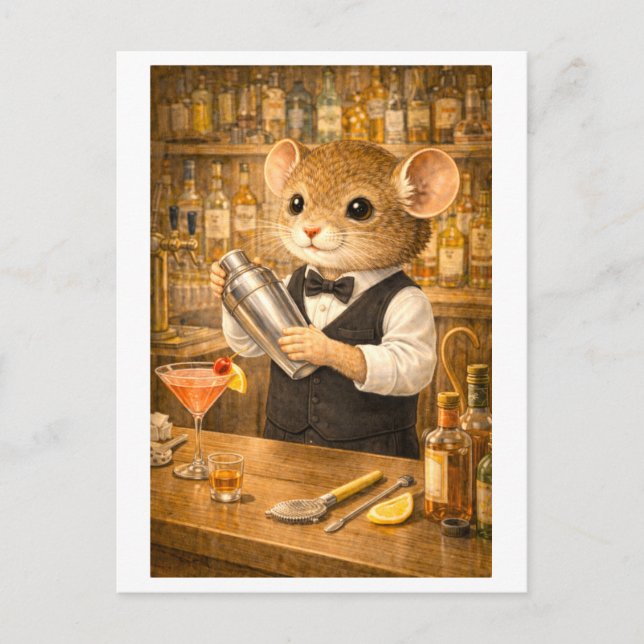 Carte Postale Souris de carrière comme barman (Devant)