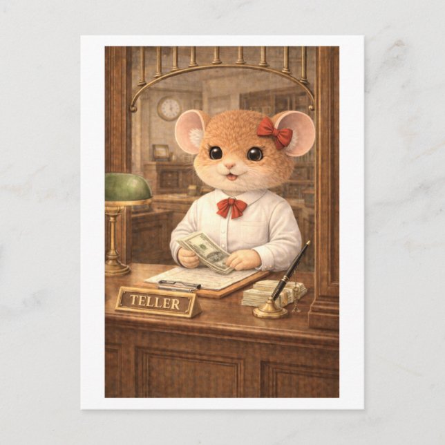 Carte Postale Souris de carrière comme caissier de banque (Devant)