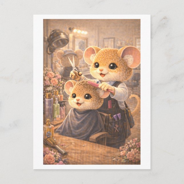 Carte Postale Souris de carrière comme coiffeur (Devant)