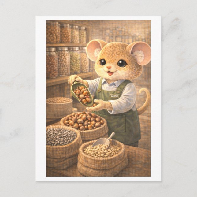 Carte Postale Souris de carrière comme commis d'épicerie (Devant)