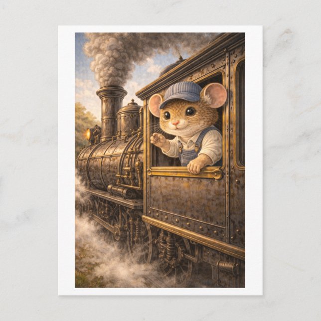 Carte Postale Souris de carrière comme conducteur de train (Devant)