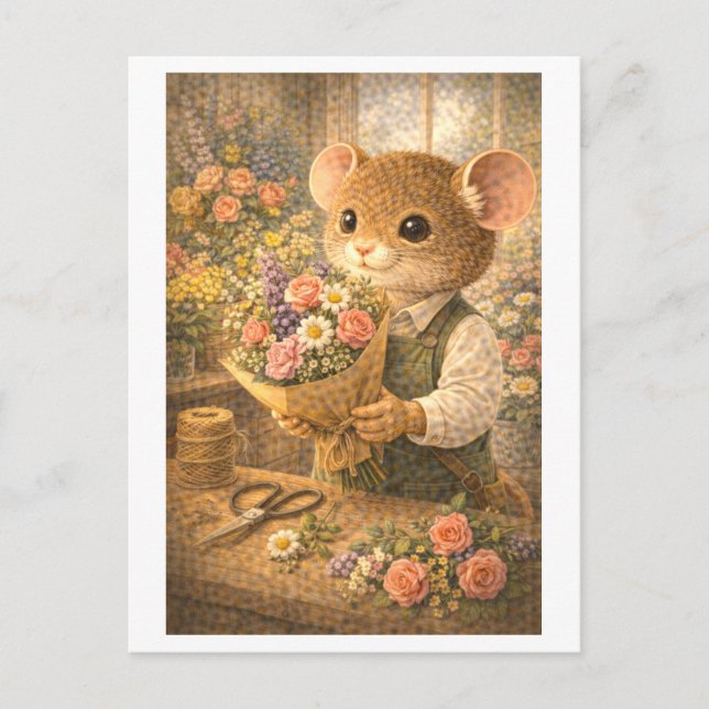 Carte Postale Souris de carrière comme fleuriste (Devant)