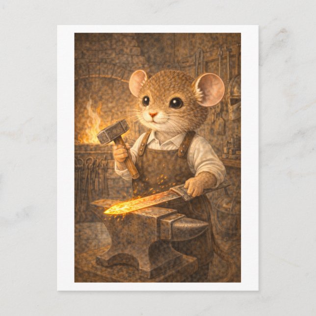 Carte Postale Souris de carrière comme forgeron (Devant)