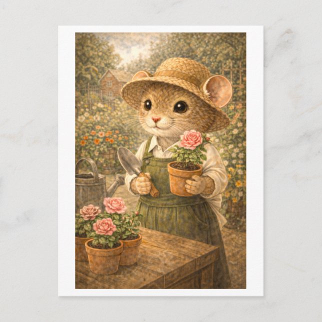 Carte Postale Souris de carrière comme jardinier (Devant)