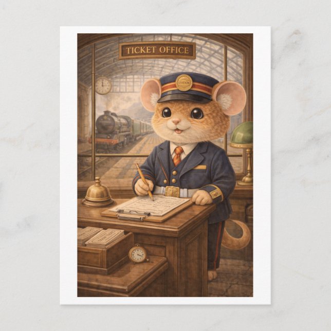 Carte Postale Souris de carrière comme préposé aux billets de tr (Devant)