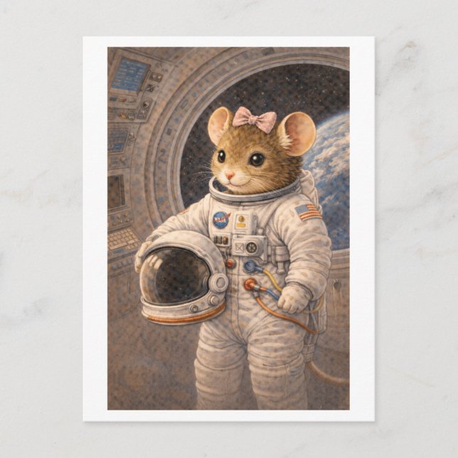Carte Postale Souris de carrière en astronaute (Devant)