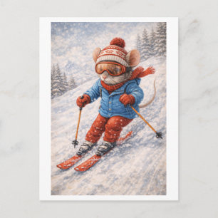 Carte Postale Souris de carrière en skieur