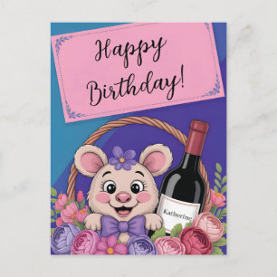 Carte Postale Souris de dessin animé mignonne dans un panier-cad