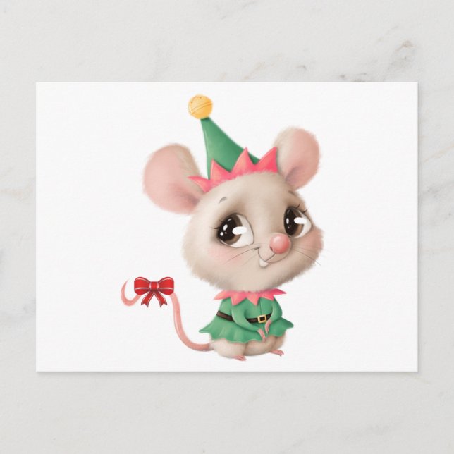 Carte Postale Souris de Noël à l'aquarelle (Devant)