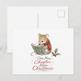 Carte Postale Souris de Noël lisant des histoires