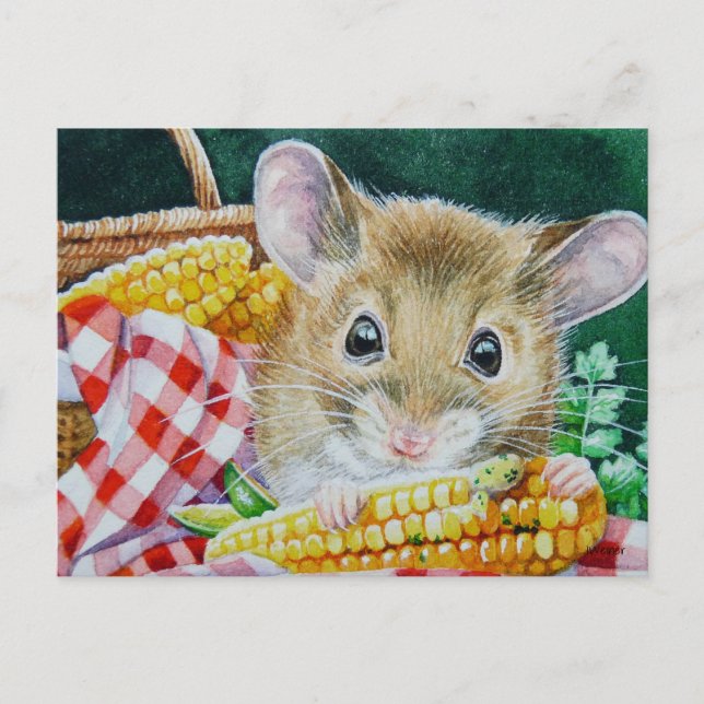 Carte Postale Souris de pique-nique de Whimsical Mating Corn Wat (Devant)