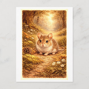 Carte Postale Souris de style vintage dans une illustration fore