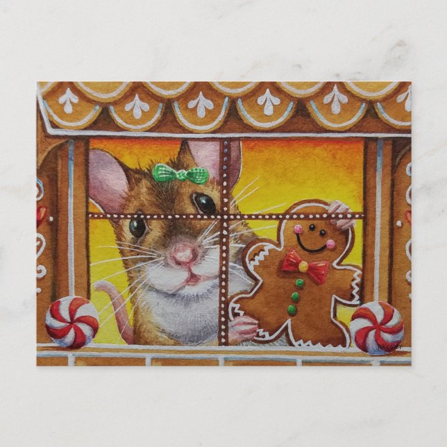 Carte Postale Souris d'épices Maison Souris & Cookie Aquarelle A (Devant)