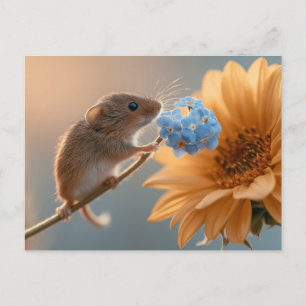 Carte Postale Souris des moissons adorable sentant le Myosotis b