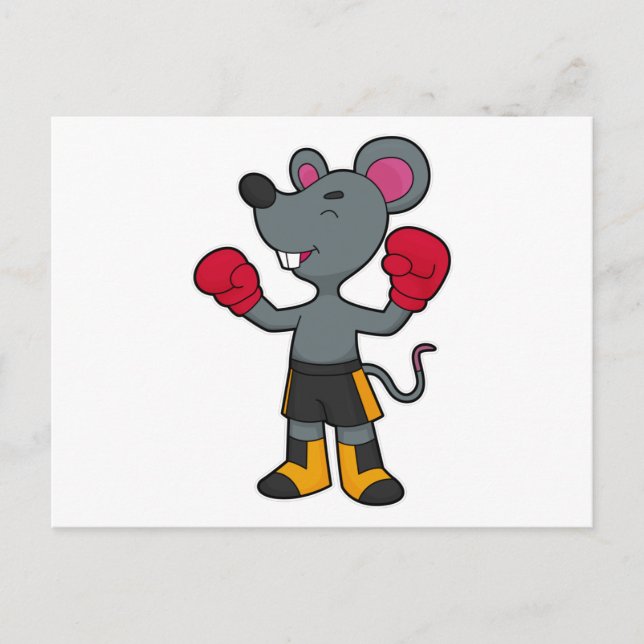 Carte Postale Souris en boîte avec gants de boxe (Devant)